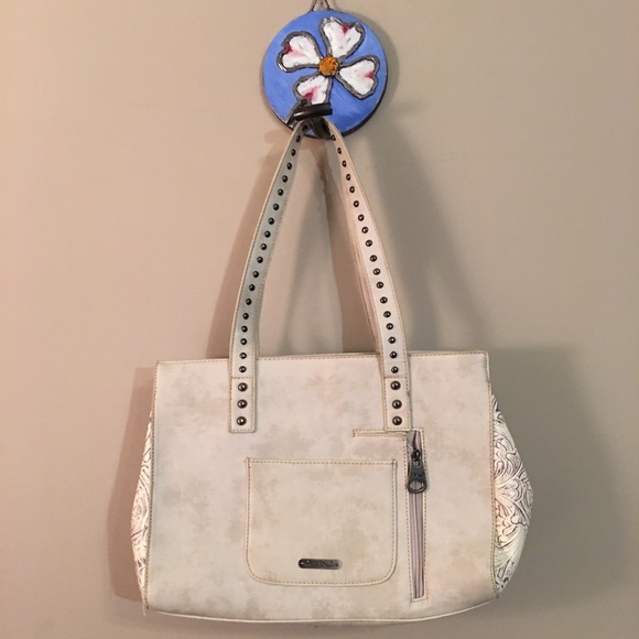 White Leather Embellished Montana West Concho Coll Concealed Handgun Satchel Bag - Picture 3 of 7
